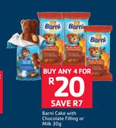 Barni Cake With Chocolate Filling Or Milk-4 x 30g