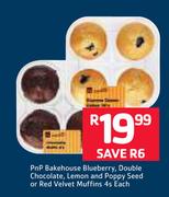 Pnp Bakehouse Blueberry, Double Chocolate, Lemon & Poppy Seed Or Red Velvet Muffins-4's Each