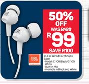 JBL In Ear Wired Earphones CI100 Black/ CI100 White-Each