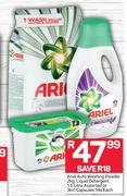 Ariel Auto Washing Powder 2kg, Liquid Detergent 1.5 Litre Or 3 In 1 Capsules 14's-Each