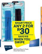 PnP Ball Point Pens 5 Pack Assorted Colours-For Any 2