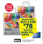 Monami Colour Retractable Wax Crayons 12 Pack-For 2