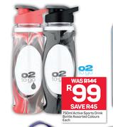 O2 To Go Active Sports Drink Bottle Assorted Colours-750ml Each 
