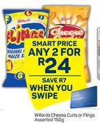 Willards Cheese Curls Or Flings Assorted-For Any 2 x 150g