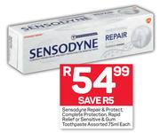 Sensodyne Repair & Protect,Complete Protection rapid Relief Or Sensitive & Gum Toothpaste-75ml Each