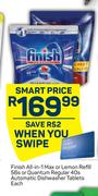 Finish All In 1 Maex Or Lemon Refill 56s Or Quantum Regular 40s Automatic Dishwasher Tablets-Each