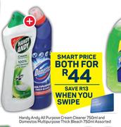 Handy Andy All Purpose Cream Cleaner 750ml & Domestos Multipurpose Thick Bleach 750ml-For Both