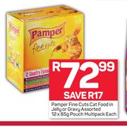 Pamper Fine Cuts Cat Food In Jelly Or Gravy Pouch Multipack Assorted-12 x 85g Each