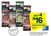 PnP Creamy Pepper Steak, Chicken & Lemon Grass Or Spicy Mexican & Tomato Instant Soup-Any 4 x 25g