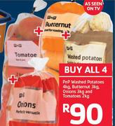 PnP Washed Potatoes 4kg,Butternut 3kg, Onions 3kg & Tomatoes 2kg