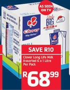 Clover Long Life Milk Assorted 6 x 1 Litre per Pack