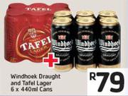 Windhoek Draught and Tafel Lager 6 x 440ml Cans
