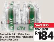 Castle Lite 24 x 330ml Cans or 24 x 340ml Non-returnable Bottles Per Case