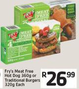 Fry's Meat Free Hot Dog 360g or Traditional Burgers 320g Each