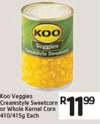 Kpp Veggies Creamstyle Sweetcorn or Whole Kernel Corn 410/415g Each