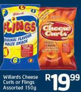 Willards Cheese Curls or Flings Assorted 150g