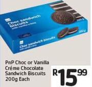 PnP Choc or Vanilla Creme Chocolate Sandwich Biscuits 200g Each