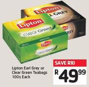 Lipton Earl Grey or Clear Green Teabags 100s Each