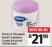 Purity & Elizabeth Anne's Aqueous Cream Assorted 350ml Each