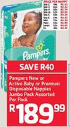 Pampers New or Active Baby or premium Disposable Nappies Jumbo Pack Assorted Per Pack