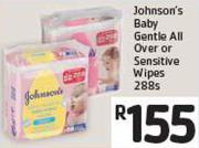 Johnson's Baby Gentle All Over or Sensitive Wipes 288s