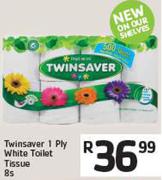 Twinsaver 1 Ply White Toilet Tissue 8s