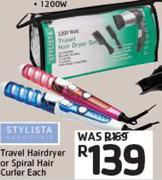 Stylista Travel Hairdryer or Spiral Hair Curler Each