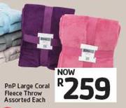 Pnp Large Coral Fleece Throw Assorted-Each