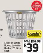 Addis Silver Or White Round Laundry Basket-26Ltr Each