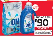 Omo Auto Washing Powder 2Kg, Flexi Bag Or Liquid detergent 1.5Ltr With/Without Comfort-For 2