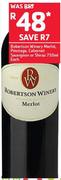 Robertson Winery Merlot, Pinotage, Cabernet Sauvignon Or Shiraz-750ml Each