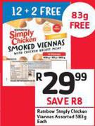 Rainbow Simply Chicken Viennas Assorted-583g