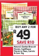 Nature's Garden Broccoli Florets, Cauliflower Florets Or Peas, Carrots & Corn-2x1Kg