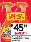 Mr Muscle Bathroom And Kitchen Trigger-2x500ml Banded Pack