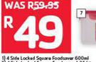 Addis 4 Side Locked Square Foodsaver 600ml