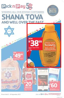 Pick n Pay KZN : Shana Tova To All Our Jewish Customers (05 Sep - 24 Sep 2017), page 1