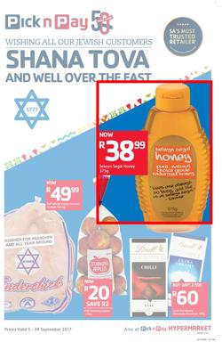 Pick n Pay KZN : Shana Tova To All Our Jewish Customers (05 Sep - 24 Sep 2017), page 1