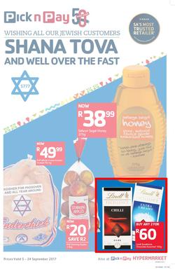 Pick n Pay KZN : Shana Tova To All Our Jewish Customers (05 Sep - 24 Sep 2017), page 1
