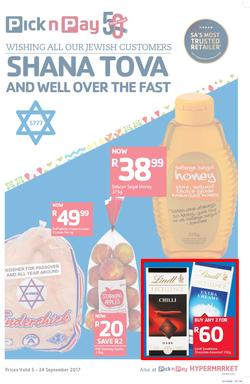 Pick n Pay KZN : Shana Tova To All Our Jewish Customers (05 Sep - 24 Sep 2017), page 1