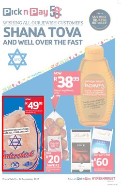 Pick n Pay KZN : Shana Tova To All Our Jewish Customers (05 Sep - 24 Sep 2017), page 1