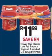 Clover The Classic Low fat Smooth Yoghurt Assorted-6 x 100g Per Pack
