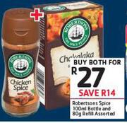 Robertsons Spice Bottle-100ml & Refill Assorted-80g Both For