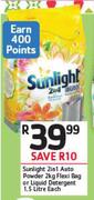 Sunlight 2 In 1 Auto Powder Flexi Bag-2Kg Or Liquid Detergent-1.5Ltr Each 