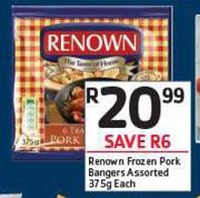 Renown Frozen Pork Bangers Assorted-375g Each