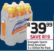 Energade Sports Drink Assorted-6 x 500ml Per Pack