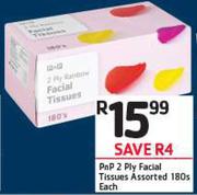 PnP 2 Ply Facial Tissue Assorted-180's Each