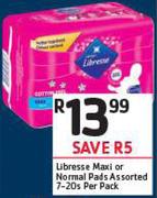 Libresse Maxi or Normal Pads Assorted-7/20's Per Pack