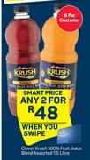 Clover Krush 100% Fruit Juice Blend Assorted-For Any 2 x 1.5Ltr