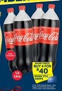 Coca Cola Original Taste Less Sugar Carbonated Soft Drink-For 4 x 1.5Ltr