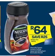 Nescafe Classic Instant Coffee Assorted (Excludes Decaf)-200g Each